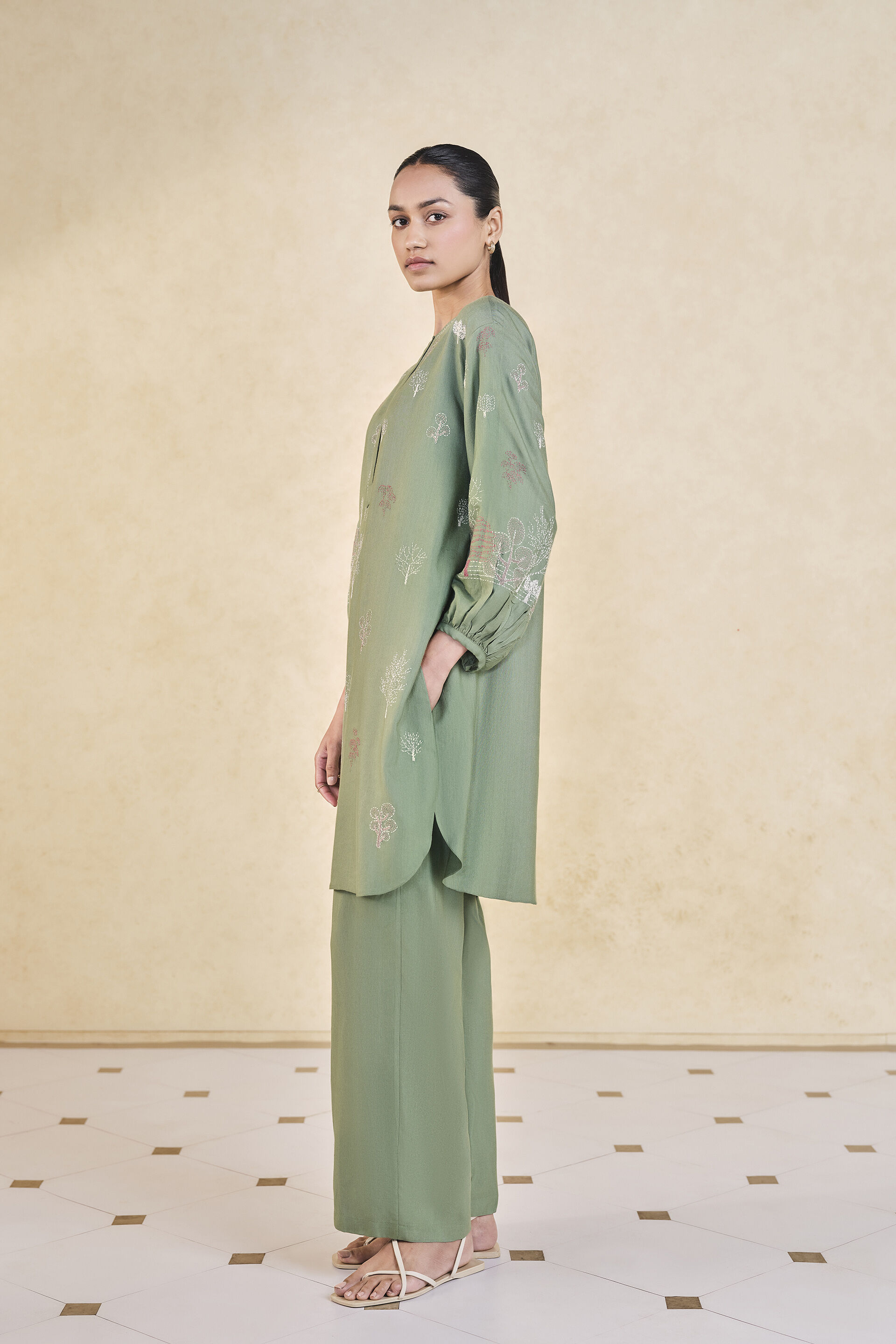 Dream Hand-embroidered Kantha Co-ord - Sage, Sage, image 3